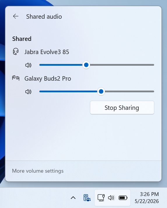 different volume settings shared audio