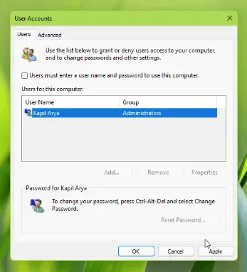 How to Login Automatically in Windows 11 2 disable user account passwords win 11