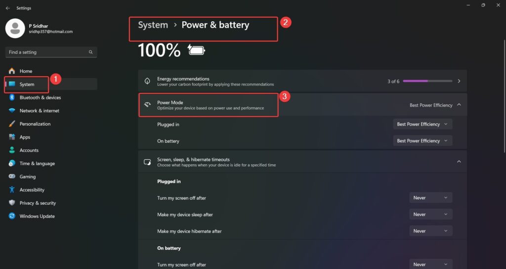 power mode windows 11
