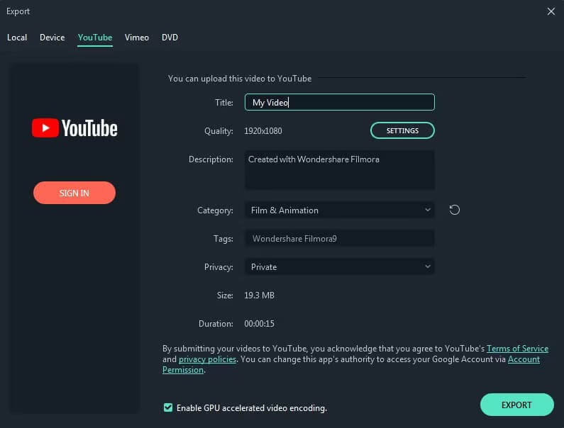 7 Best Tricks to Export Videos Faster in Filmora Now 4 Select Upload To Youtube