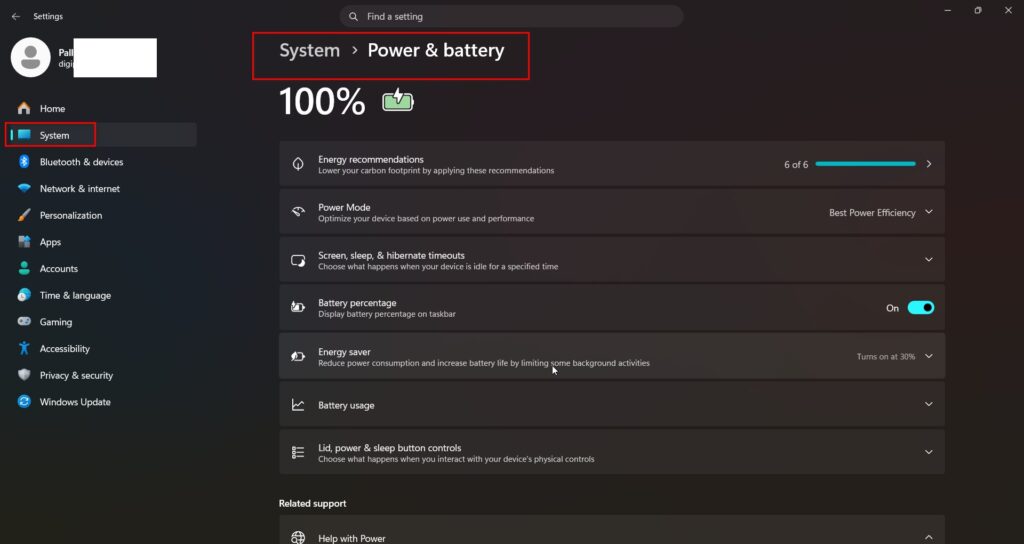power and battery sleep settings windows 11