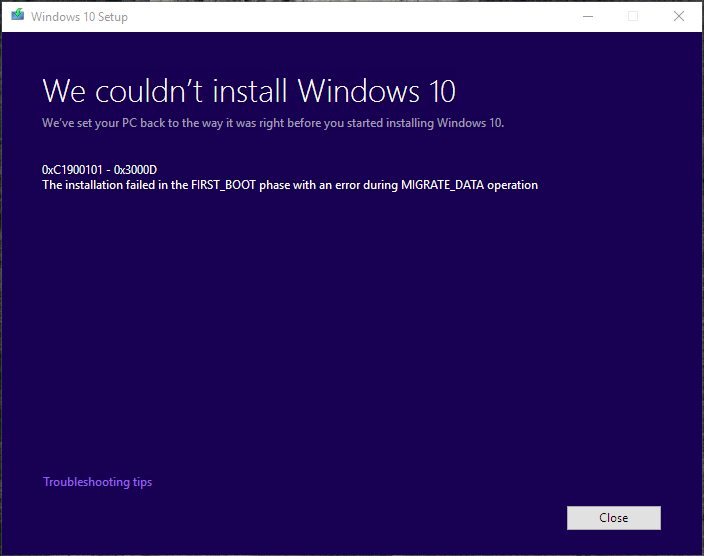MIGRATE DATA phase error