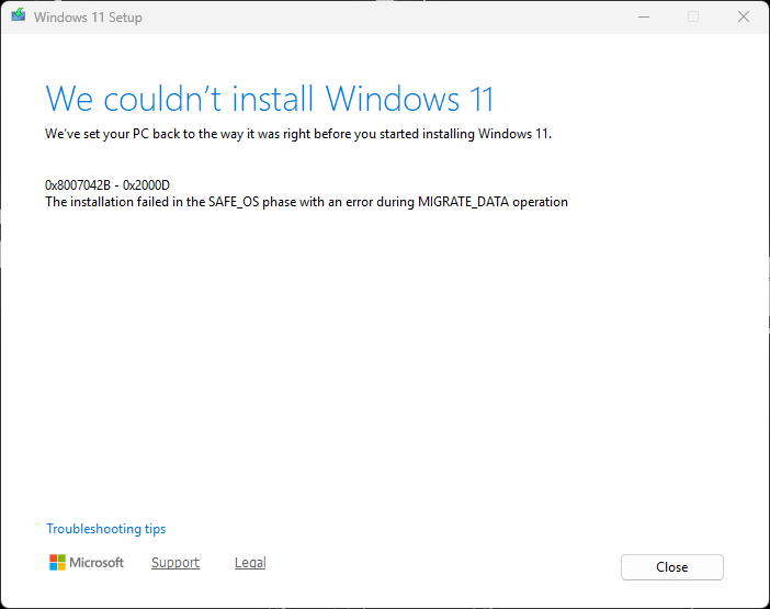 typical error 0x8007042b screen