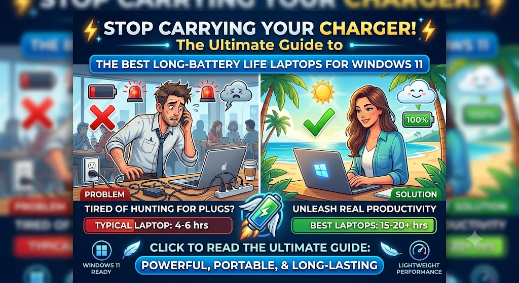 best laptops longest battery life windows 11 list