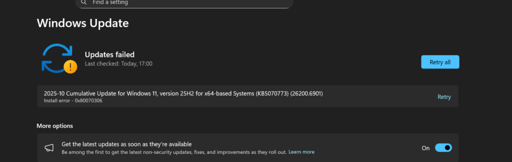 windows 11 update error 0x80070306 1