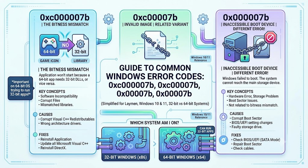 0xc000007b vs 0xc00007b vs 0x000007b difference and fixes