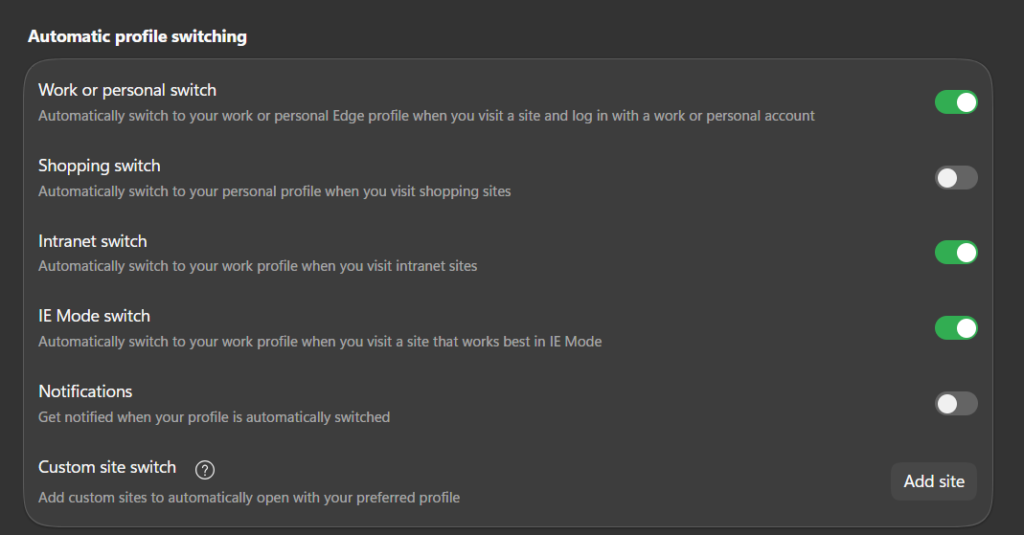automatic profile switching edge