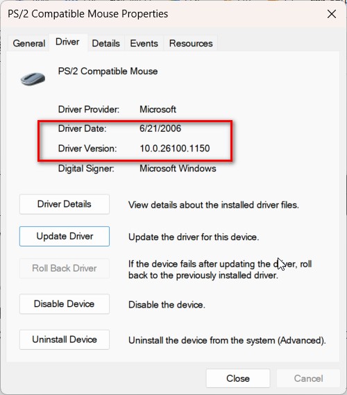 driver date and version windows 11