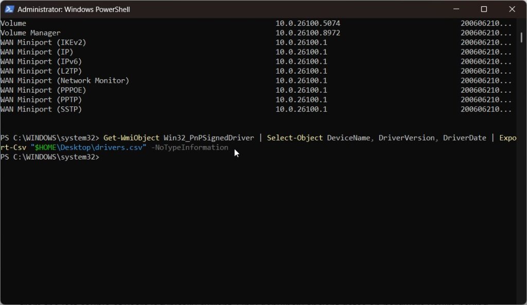 export drivers list