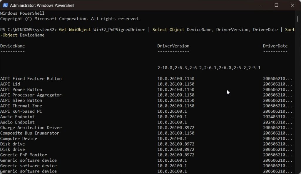 list all drivers powershell windows