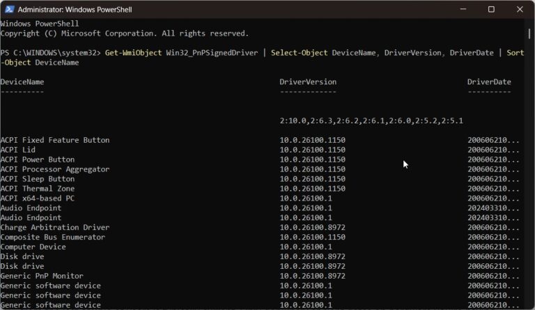 list all drivers powershell windows