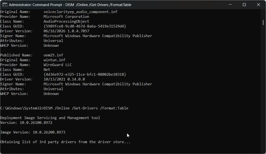 list of online drivers third party cmd