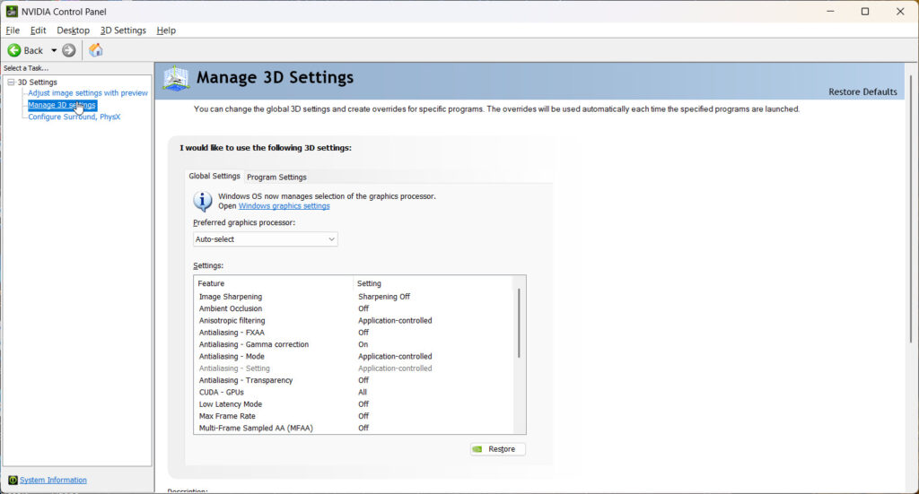 nvidia gpu panel windows 11