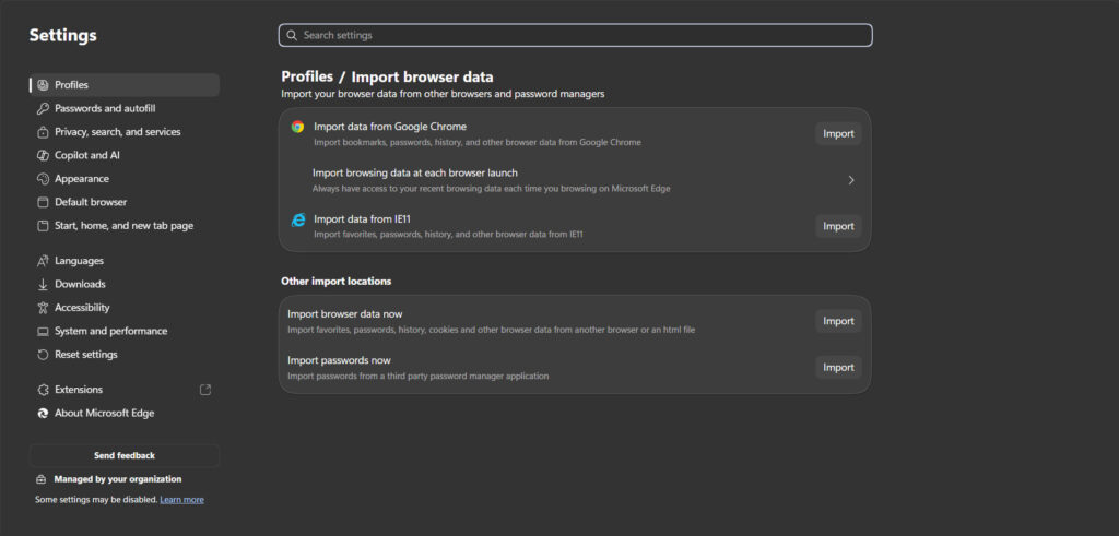profiles import browsing data