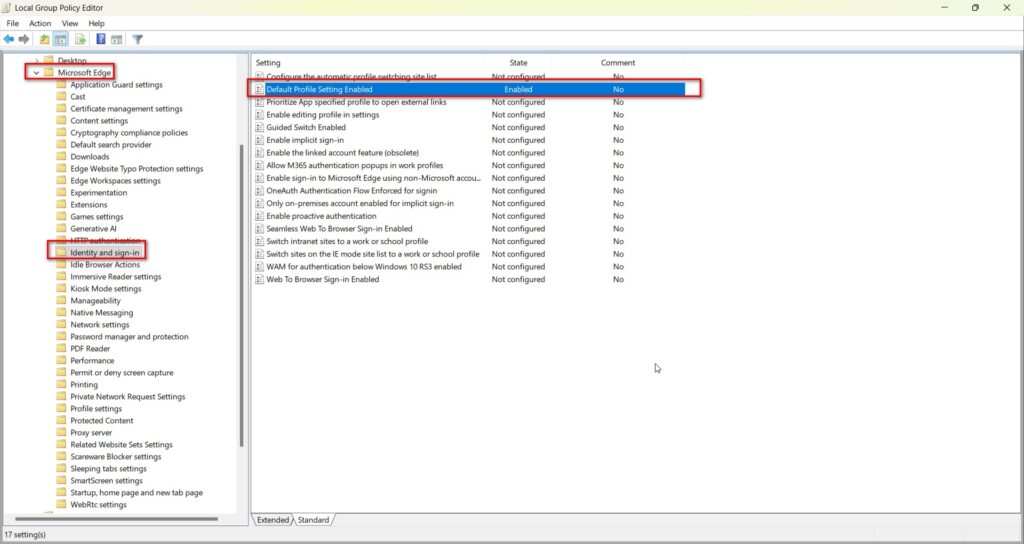 set default profile in edge using group policy settings windows 11 pro