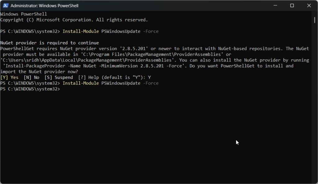 success update pswindowsupdate cmd drivers
