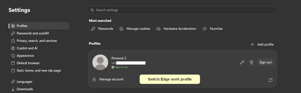 switch edge work profile