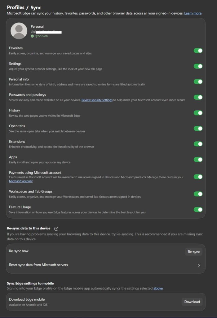 sync profile edge