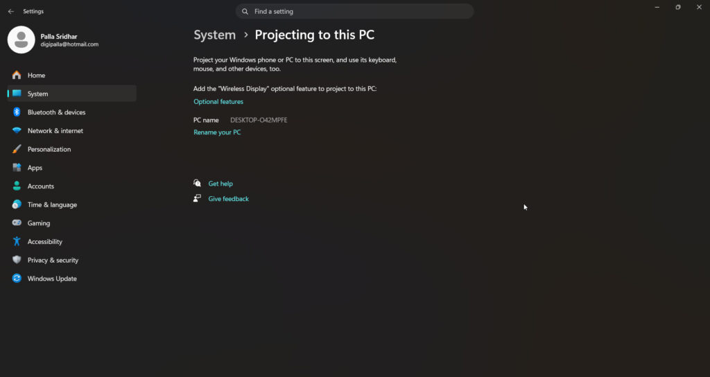windows 11 optional features add hdmi input wirelessly