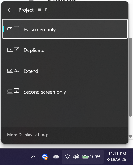 project menu windows 11