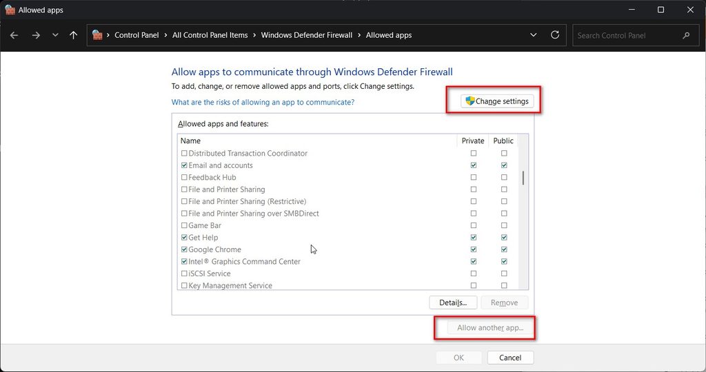 unblock an app in windows firewall in windows 11