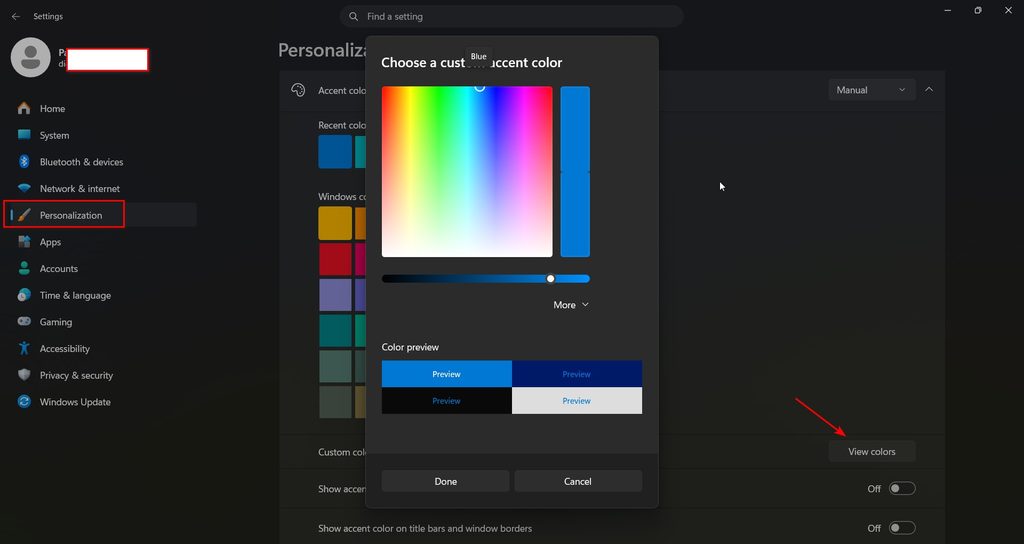 custom accent color gradient taskbar windows 11
