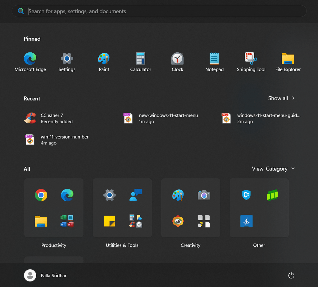 large windows 11 start menu