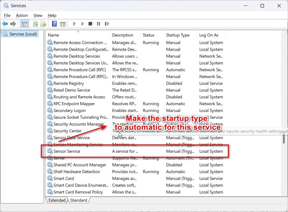 make sensor service automatic 1