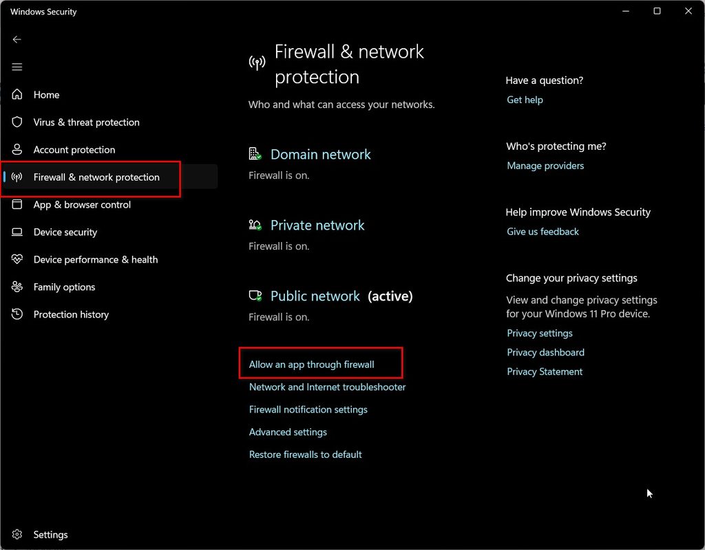 unblock an app windows firewall