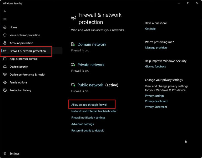 unblock an app windows firewall