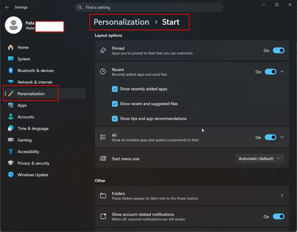 windows 11 start menu guide - settings panel sep 2026