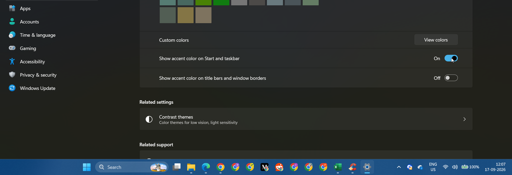 show accent color on start and taskbar