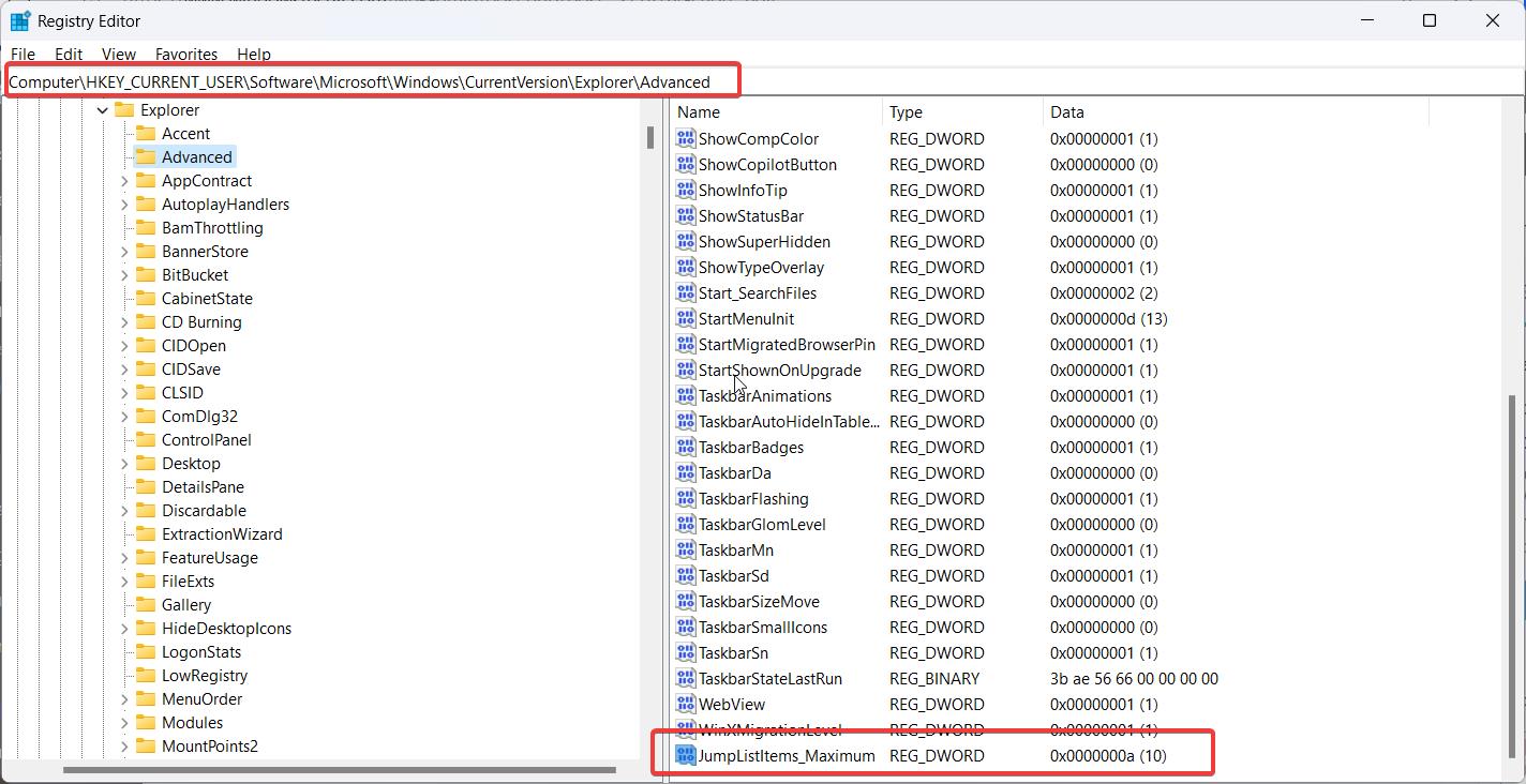 How to set the File Explorer Maximum Entries for Windows 11 Jump List 2 Maximum Jump List Items File Explorer Win 11