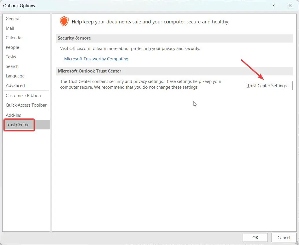 Secure Outlook Email in 6 Simple Steps - Guaranteed Safety 2 Trust Center Settings Outlook